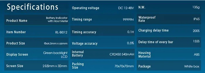 RL-BI012 digitální indikátor stavu baterie