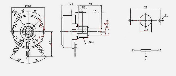 WH118-1A XH2.54 3P lineární potenciometr