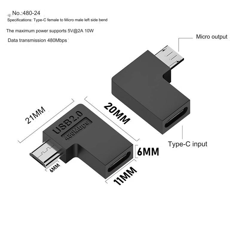 UC-213-RI USB C F na micro USB F zahnutý konektor, roh 90°