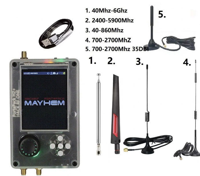 Portapack H2 + HackRF, sada s 5 anténami