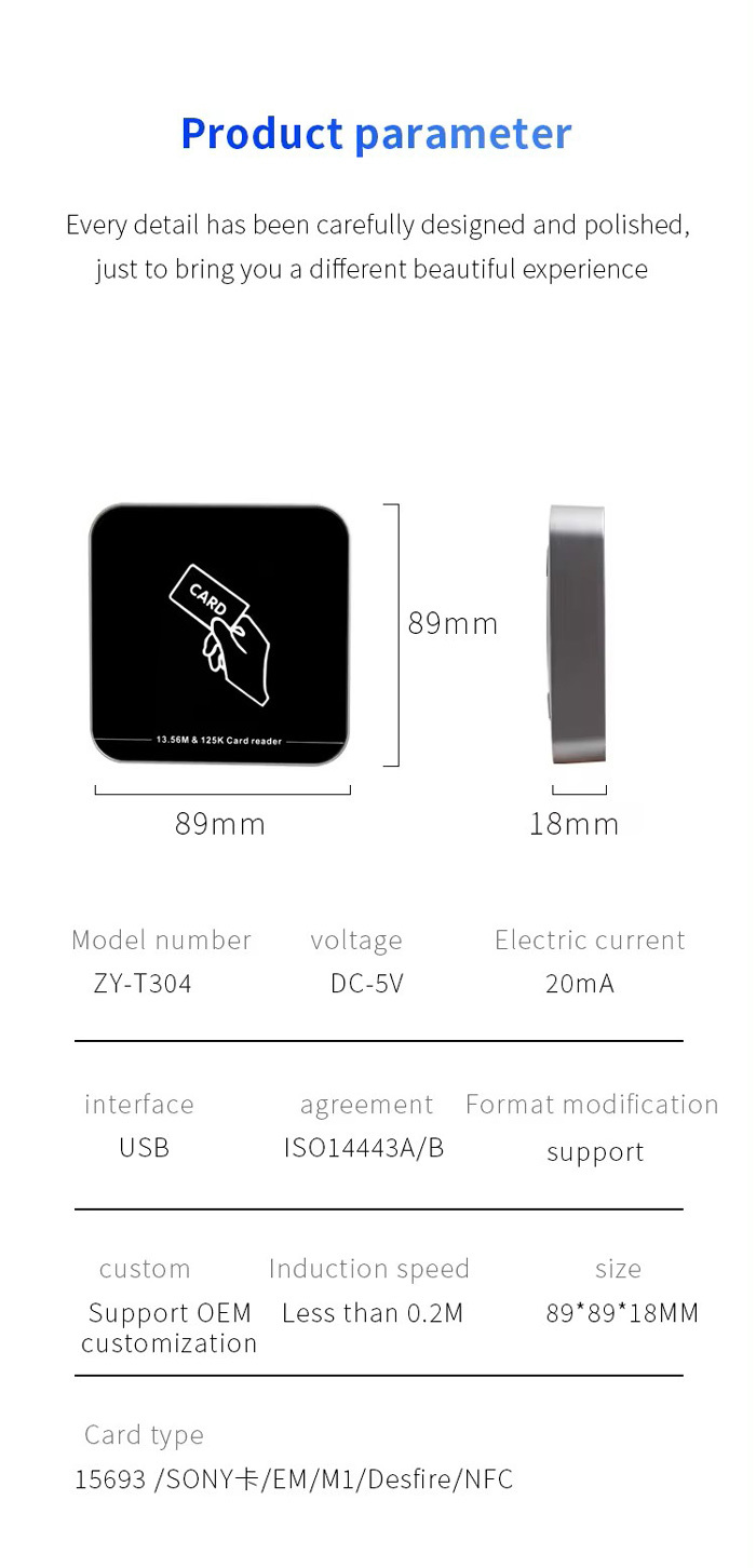 ZY-T304 dvoufrekvenční RFID čtečka karet