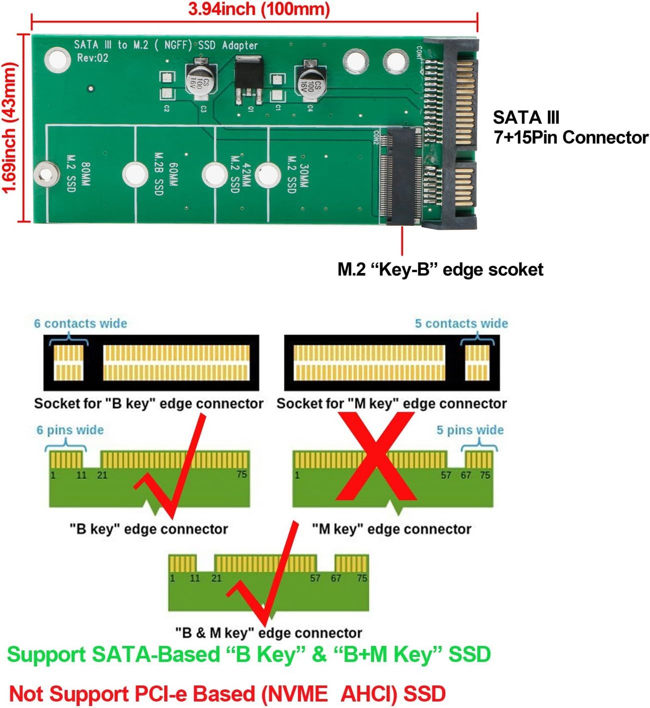 SATA 3 na M.2 (NGFF) SSD 7+5pin adaptér, karta, B key