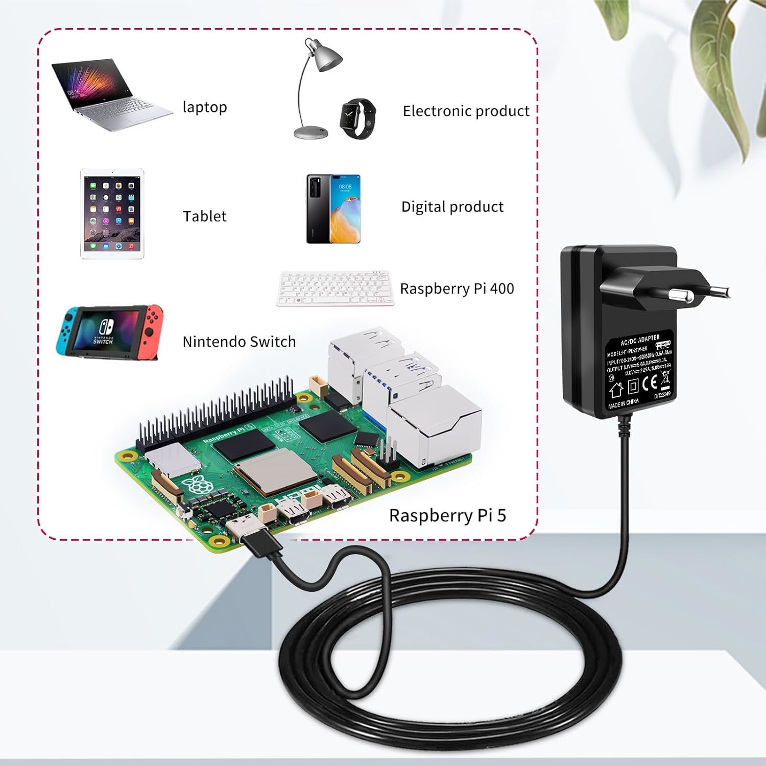 27W 5,1V 5A USB C napájecí zdroj, PD 27W napájecí adaptér pro, Raspberry Pi 5